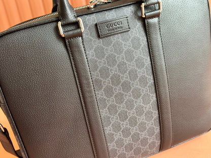 Gucci Briefcase 36.5cm Black Leather Canvas 239949