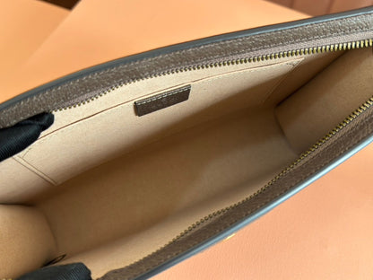 Gucci Ophidia 27cm Clutch Ebony Brown Canvas Leather 239914