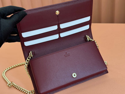 Gucci Horsebit 1995 Chain Wallet Beige mix Rosso Ancora red Canvas 244278