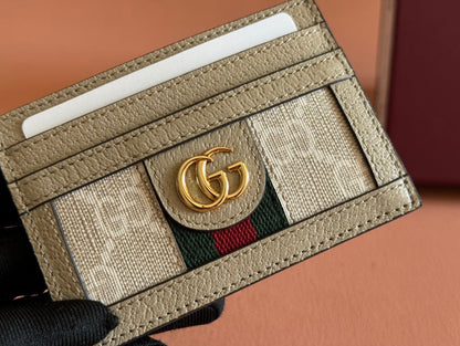 Gucci Ophidia Card Holder Wallet Beige Canvas Leather 239963