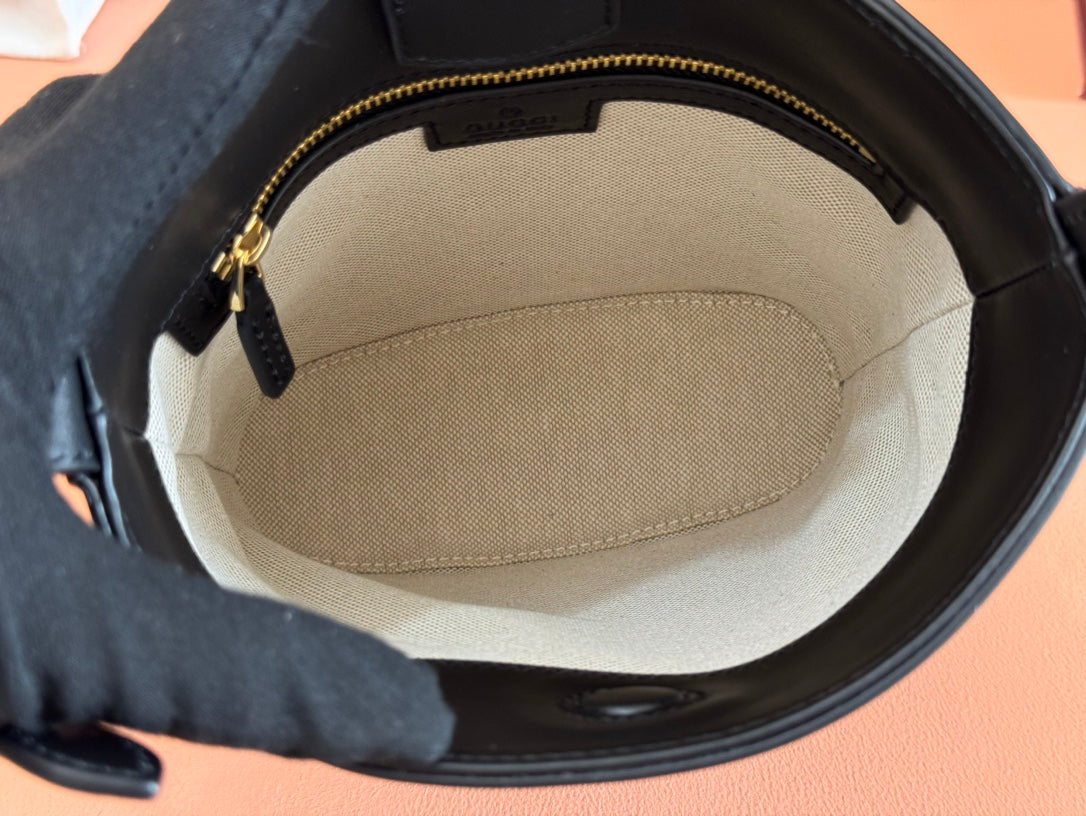 Gucci 73 Mini Bucket Bag Black Smooth Leather 239680
