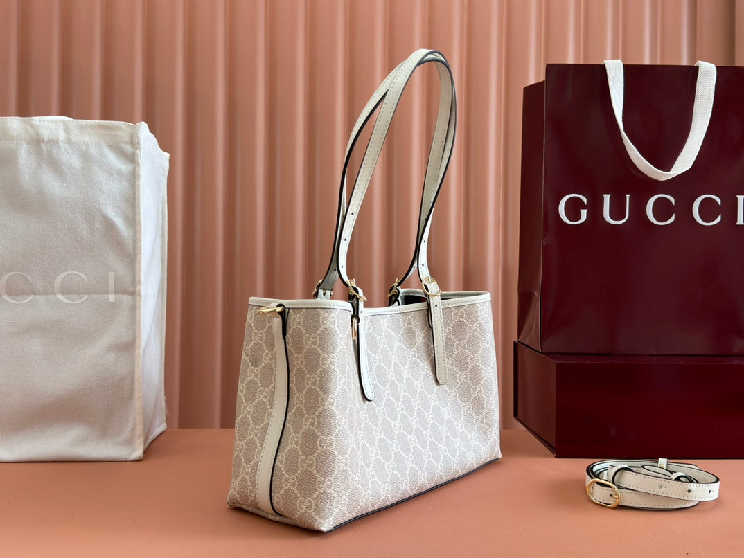 Gucci Ophidia 31cm Bag Beige White Canvas 239666