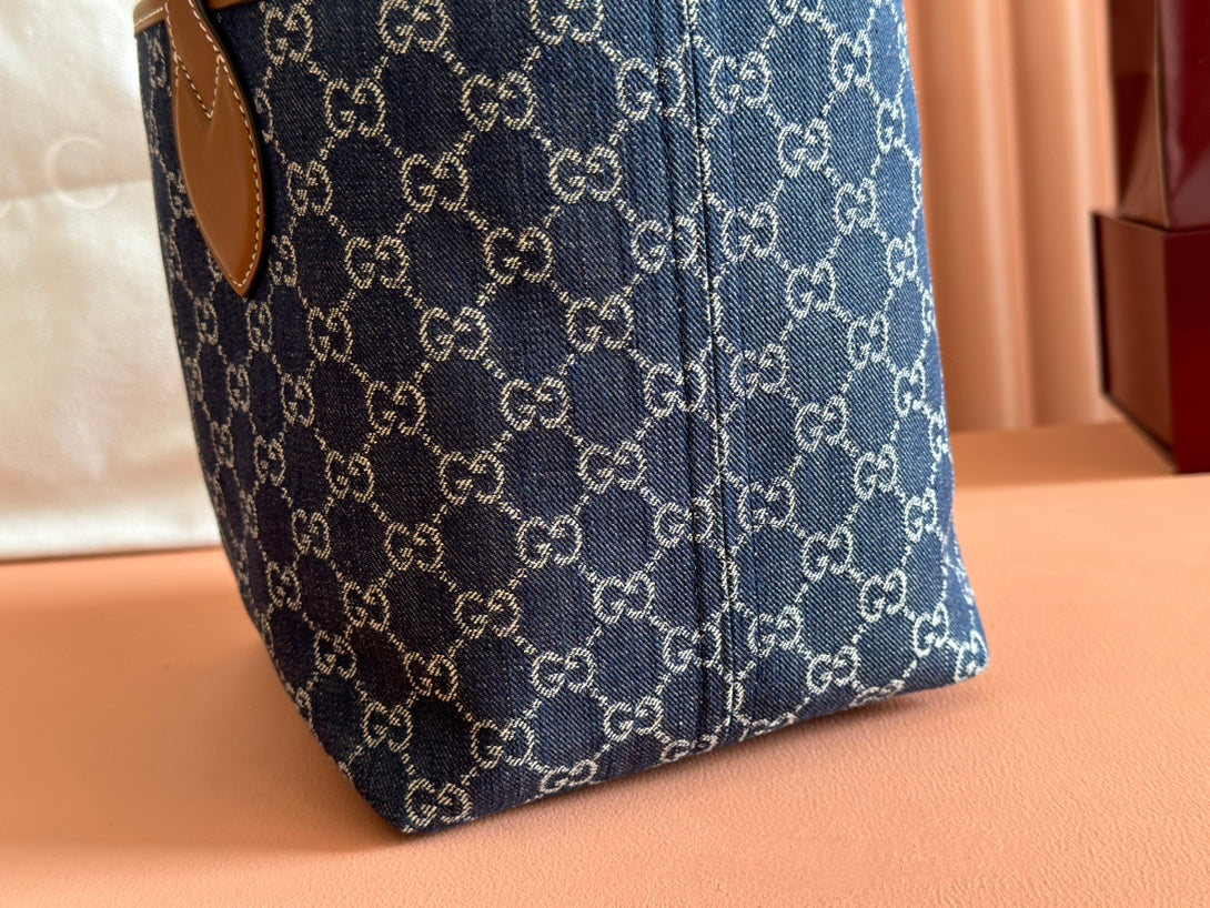 Gucci Totissima 22cm Tote Bag Blue mix Brown Denim Leather 248432
