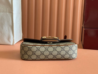 Gucci Horsebit 1995 Bag Beige mix Brown Calfskin canvas