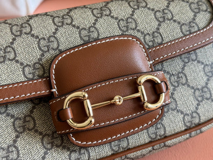 Gucci Horsebit 1995 Bag Beige mix Brown Calfskin canvas