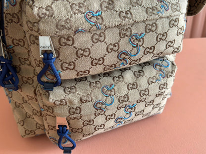 Gucci Snake Pattern Backpack Beige mix Brown Blue Calfskin Canvas 244338
