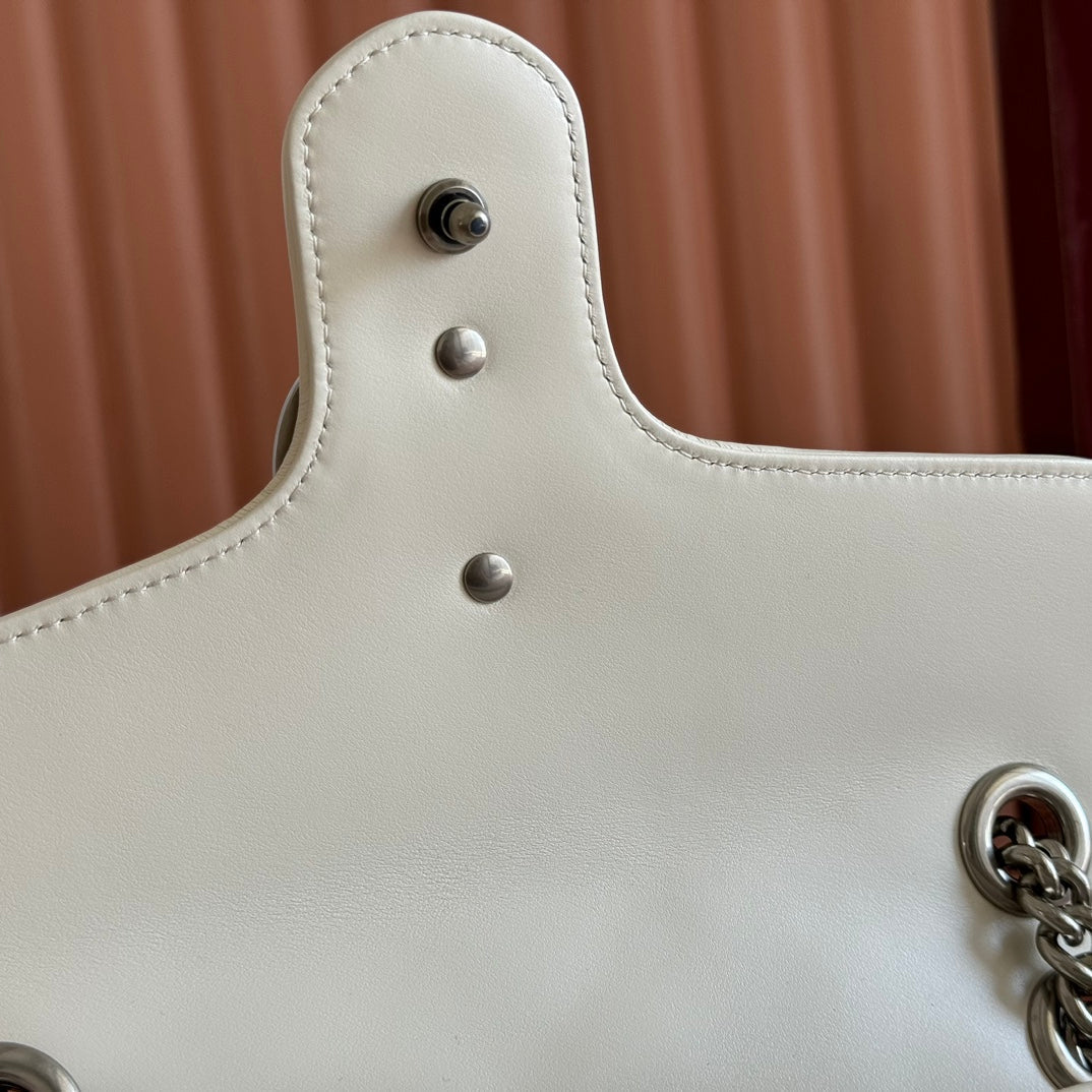 Gucci GG Marmont 26 Bag with Silver Hardware White Calfskin 248240