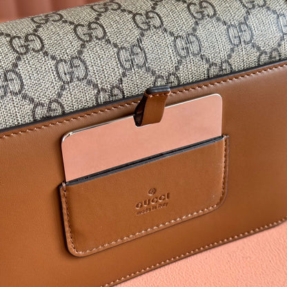 Gucci GO Small Shoulder Bag Brown mix Ebony Leather Canvas 248115