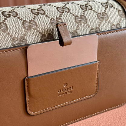 Gucci GO Small Shoulder Bag Brown mix Beige Leather Canvas 248116
