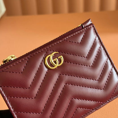 GG Marmont Card Case Zipper Wallet Rosso Ancora Red Leather 255164