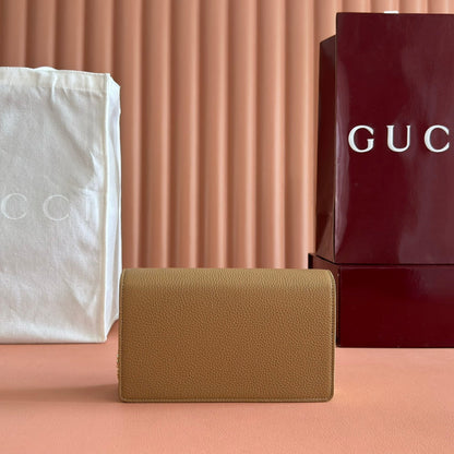 Gucci Marmont Chain Wallet Brown mix Light Green Leather 254943