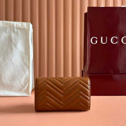 Gucci Marmont Chain Wallet Brown Cowhide 254969