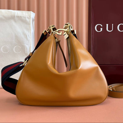 GG 2025 Attache Shoulder Bag 35cm Camel Calfskin Canvas 273672