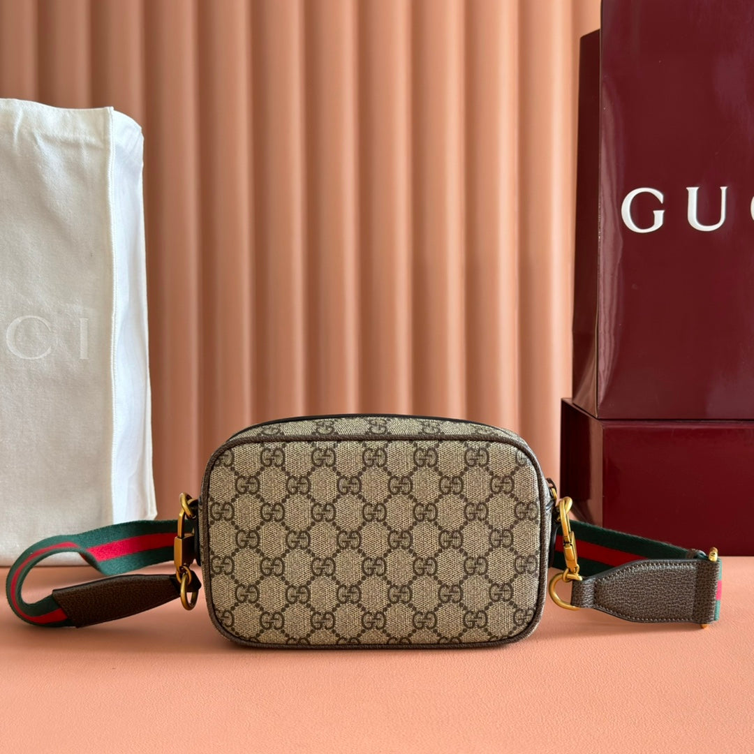 Gucci Ophidia Mini Handbag Beige Brown Canvas Leather 272065