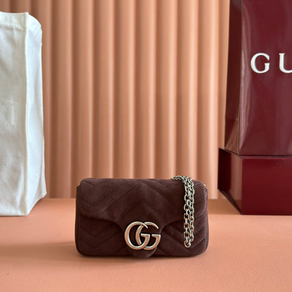 Gucci Marmont Bag 17 Red Brown Suede Gold Hardware 272097