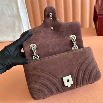 Gucci Marmont Bag 22 Red Brown Suede Gold Hardware 272098