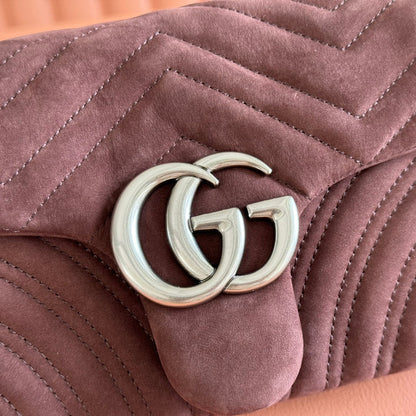Gucci Marmont Bag 26 Red Brown Suede Gold Hardware 272099
