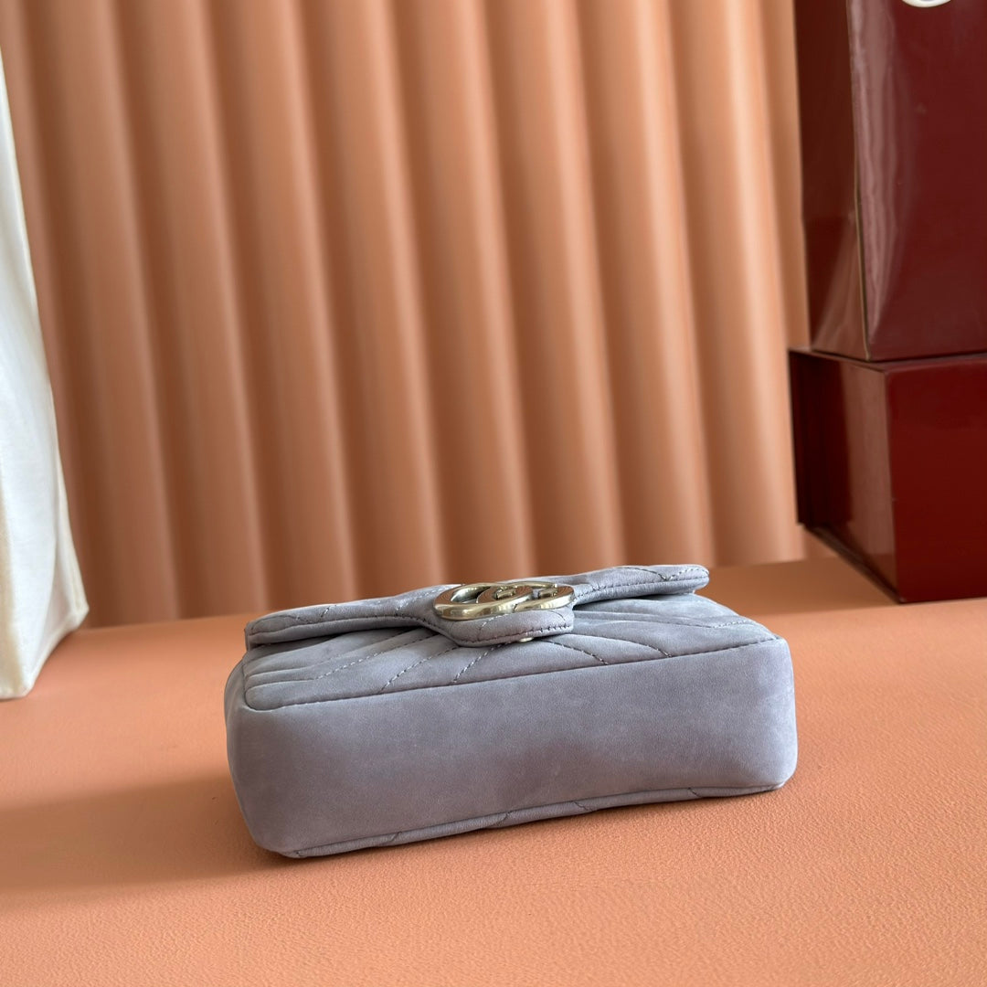 Gucci Marmont Bag 17 Gray Suede Gold Hardware 272092
