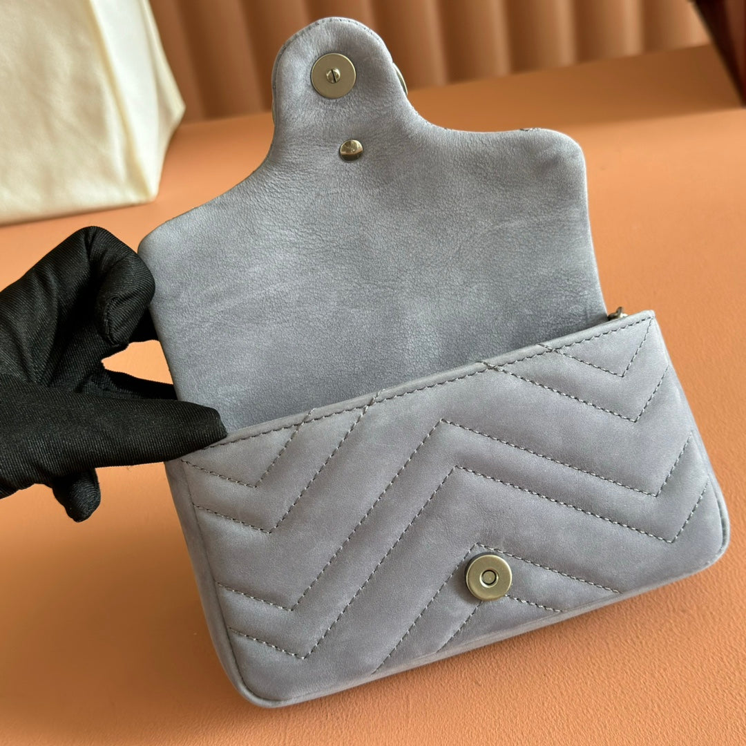 Gucci Marmont Bag 17 Gray Suede Gold Hardware 272092