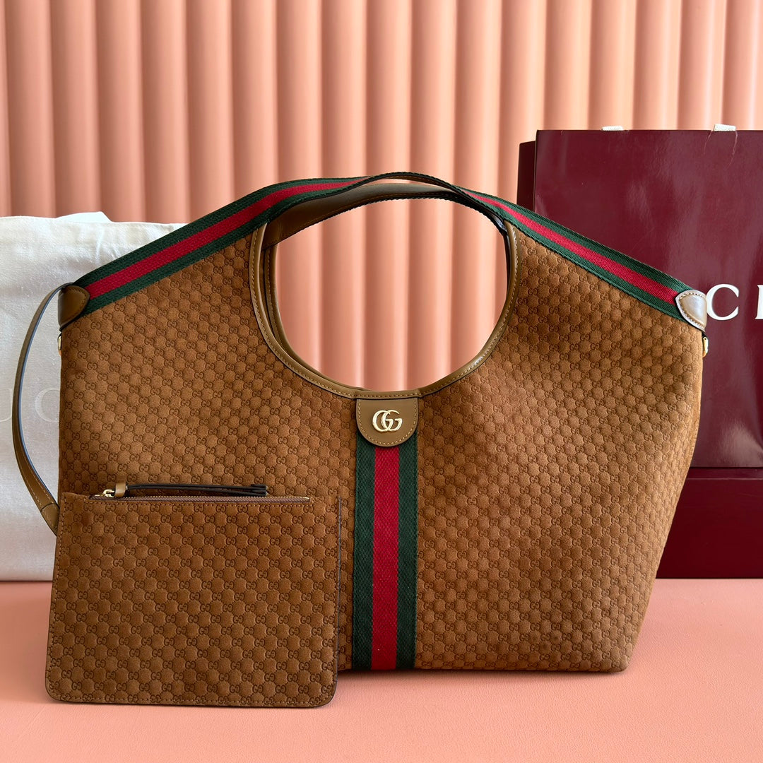 GG 2025 Giglio Large Tote Bag 60cm Brown Red Suede Canvas 273277