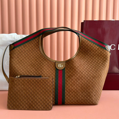 GG 2025 Giglio Large Tote Bag 60cm Brown Red Suede Canvas 273277