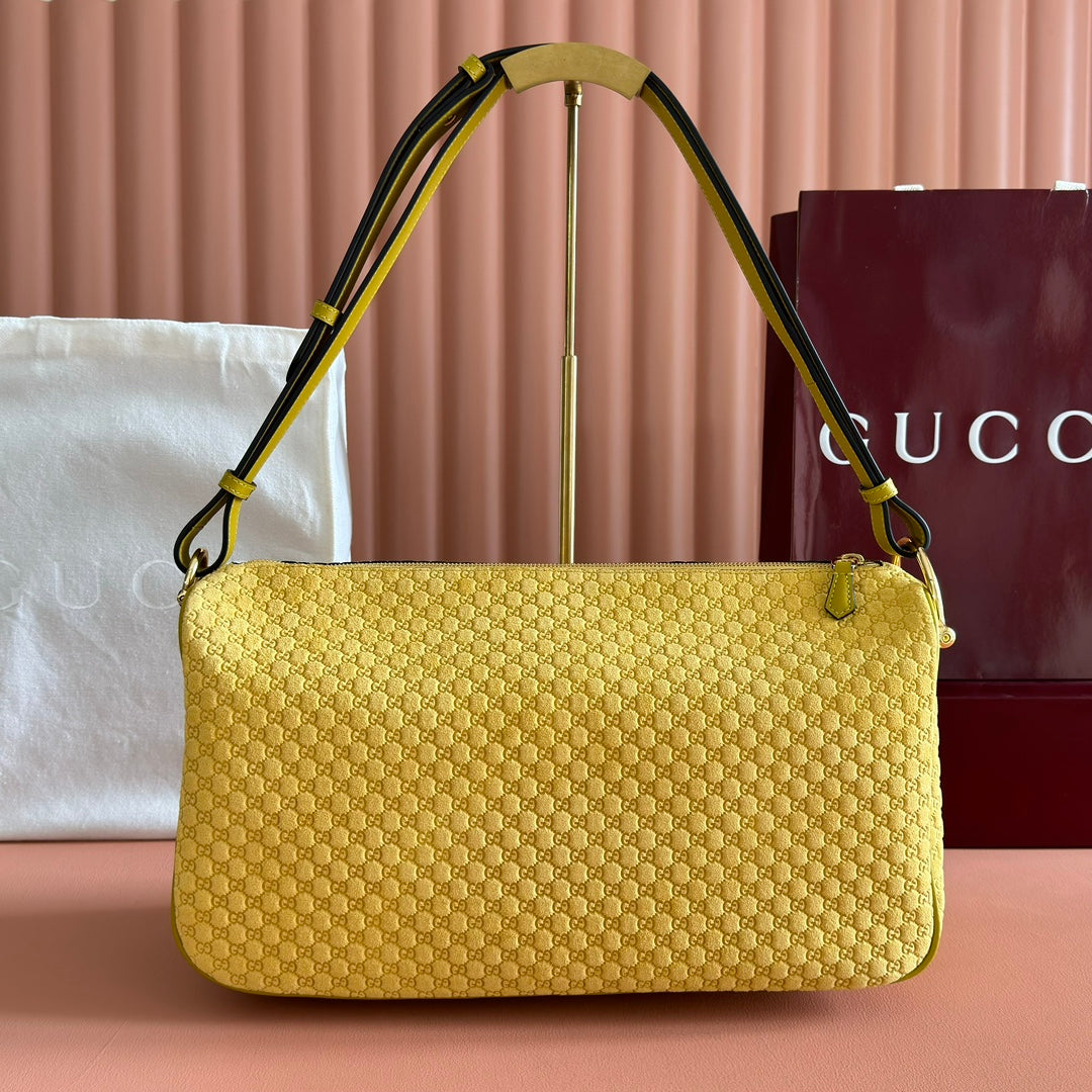 Gucci 2026 Half Horsebit Bag 38cm Yellow Suede Leather 277350