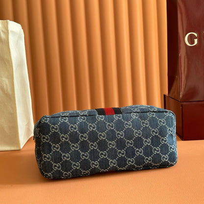 Gucci 2026 Vanity GG-Canvas Top Handle Bag 27.5cm Blue Denim Leather 277185