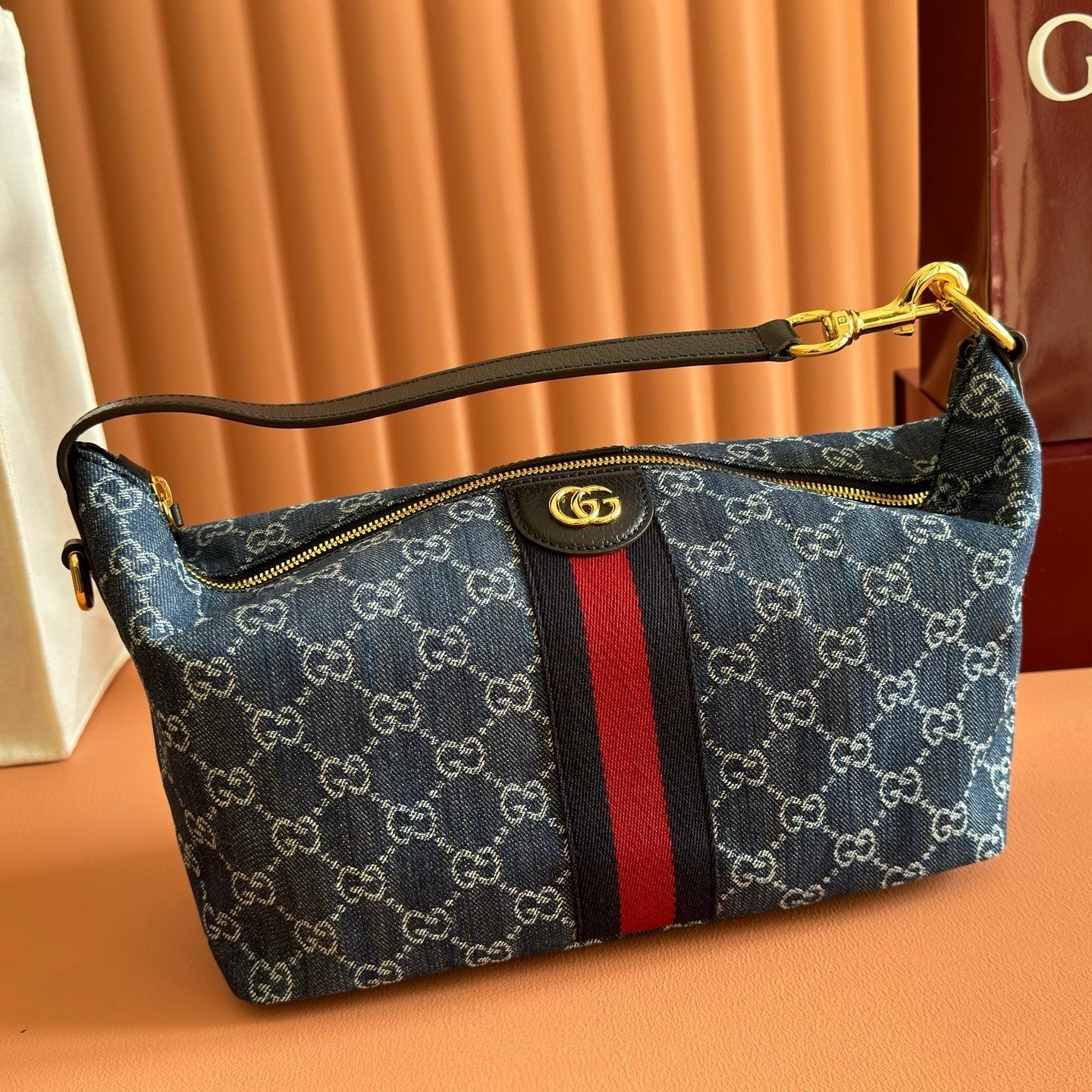 Gucci 2026 Vanity GG-Canvas Top Handle Bag 27.5cm Blue Denim Leather 277185