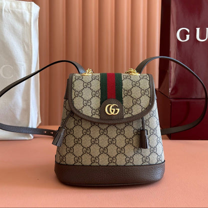 Gucci 2026 Ophidia Backpack 20.5cm Brown Ebony Canvas Leather 280939