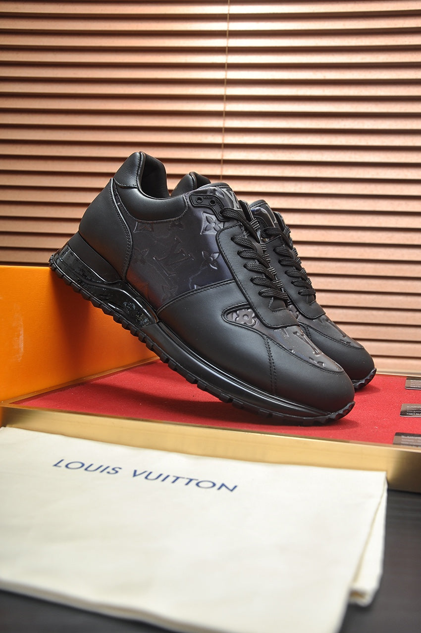 LV TRAINER SHOES IN BLACK EMBOSSED SOFT LAMBSKIN