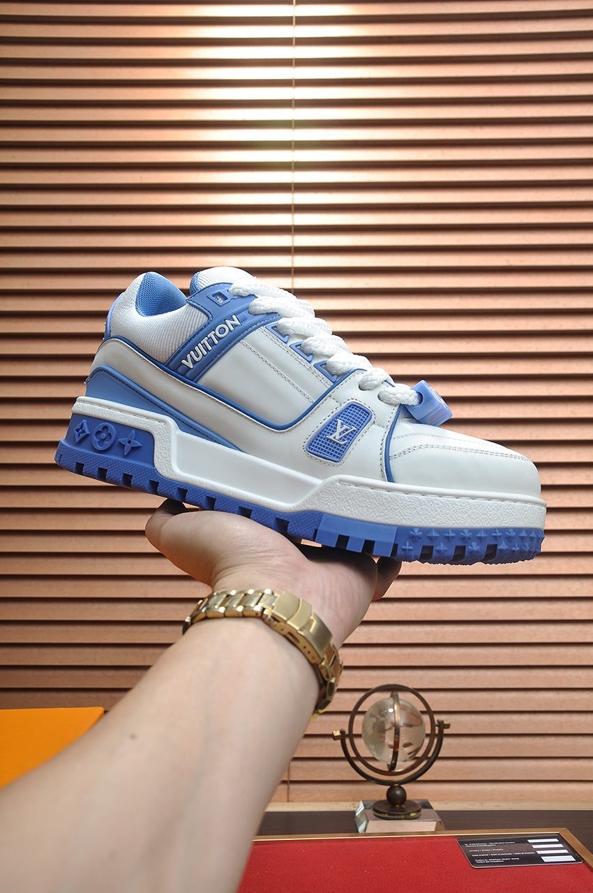 LV TRAINER MAXI SNEAKER WHITE MIX BLUE CALFSKIN