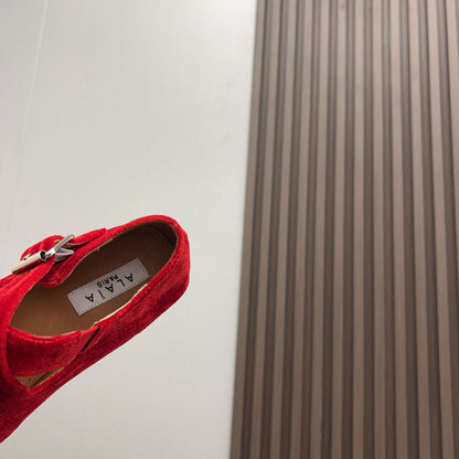 Alaila Criss Cross Ballet Flats In Red Velvet 996049