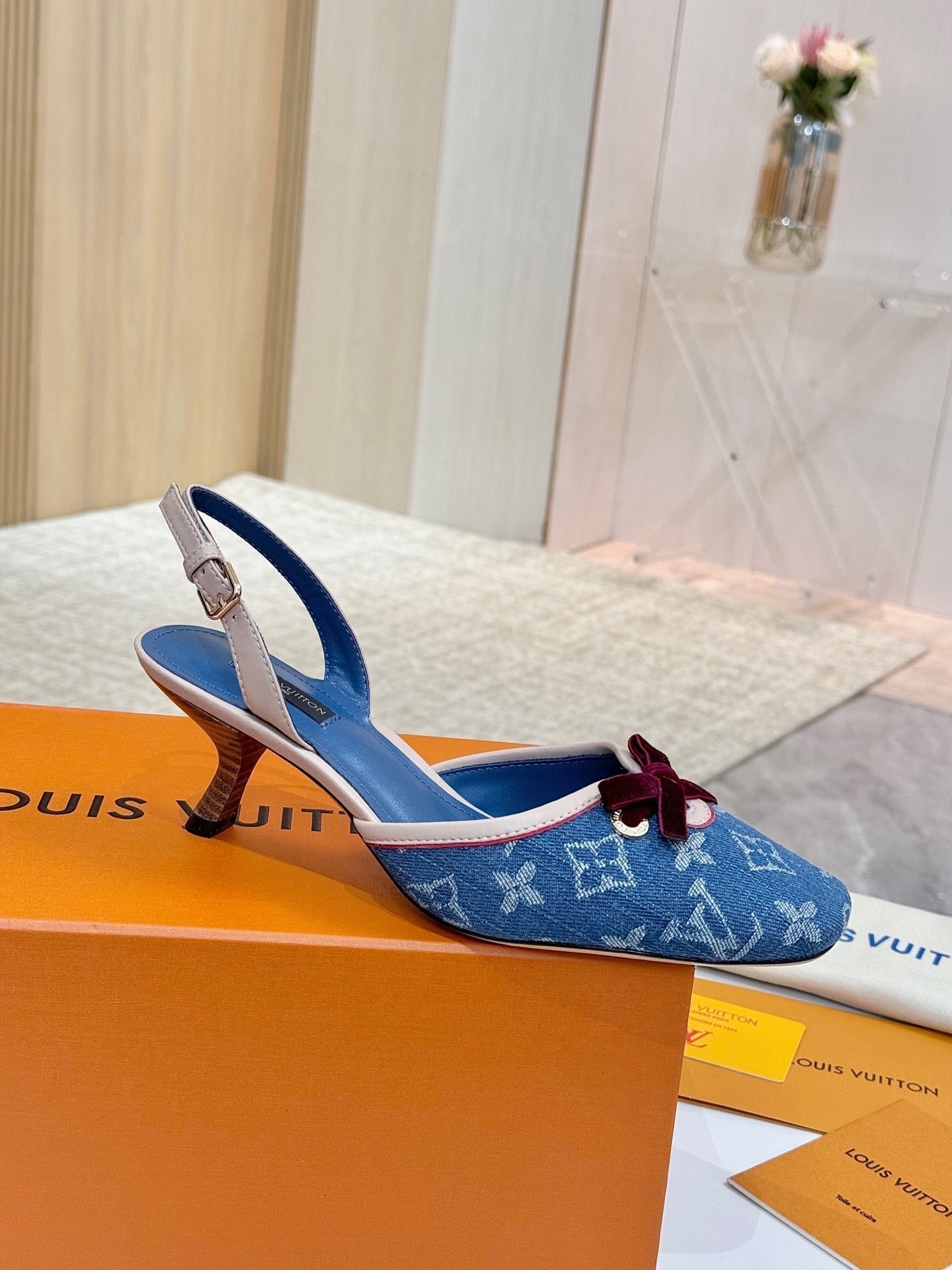 LV 26ss Slingback 60 Blue Denim Cowhide 664896