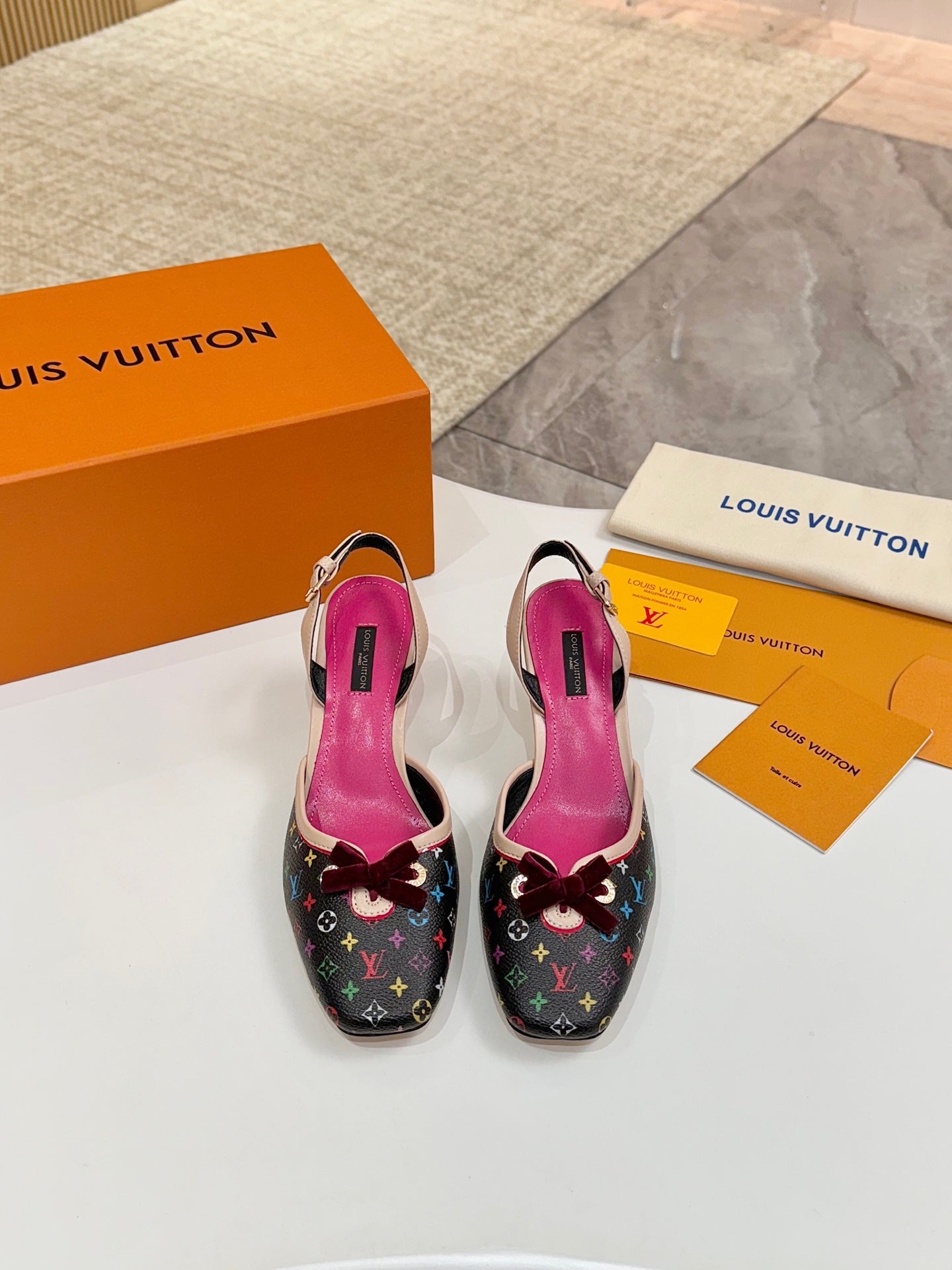 LV 26ss Slingback 60 Black Pink Multicolor Cowhide 664898