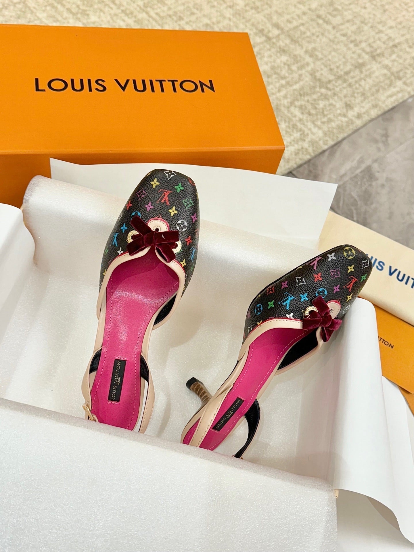 LV 26ss Slingback 60 Black Pink Multicolor Cowhide 664898