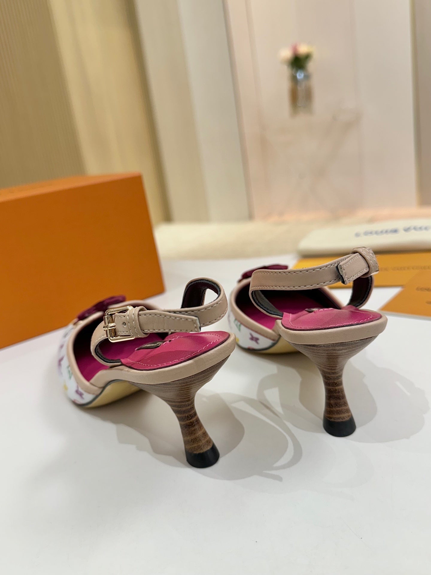 LV 26ss Slingback 60 White Pink Multicolor Cowhide 664900
