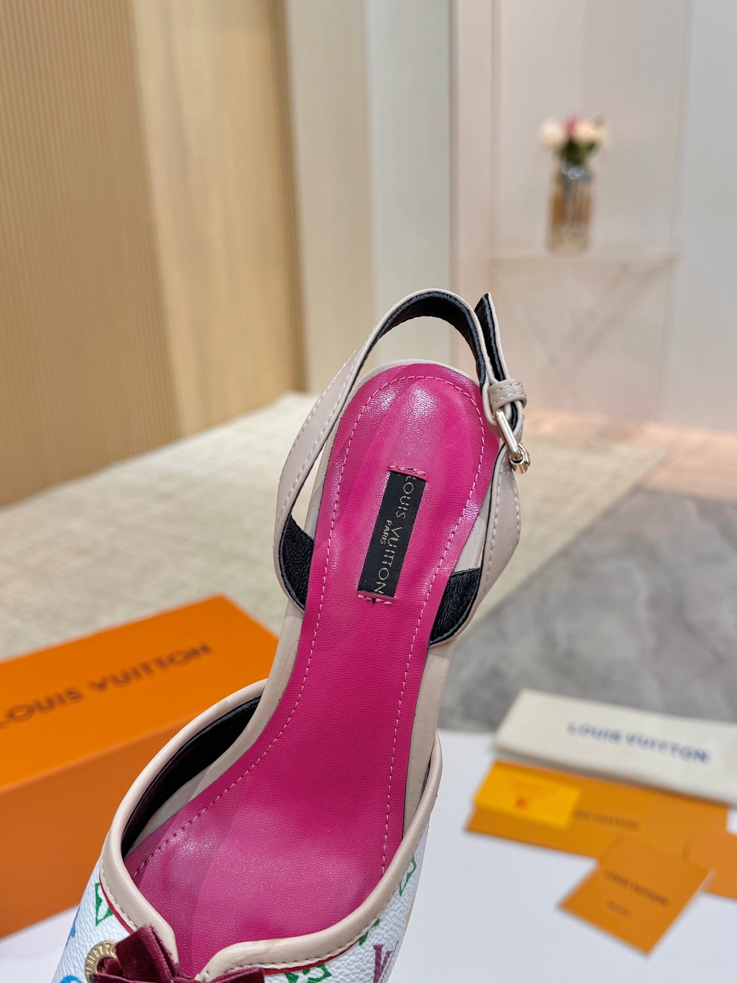 LV 26ss Slingback 60 White Pink Multicolor Cowhide 664900