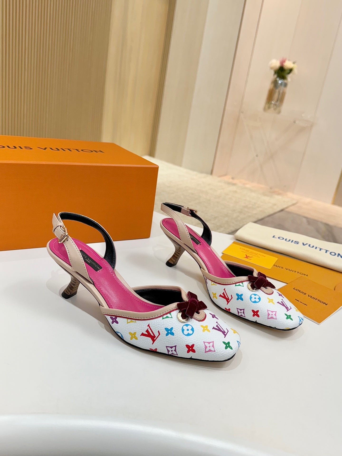 LV 26ss Slingback 60 White Pink Multicolor Cowhide 664900