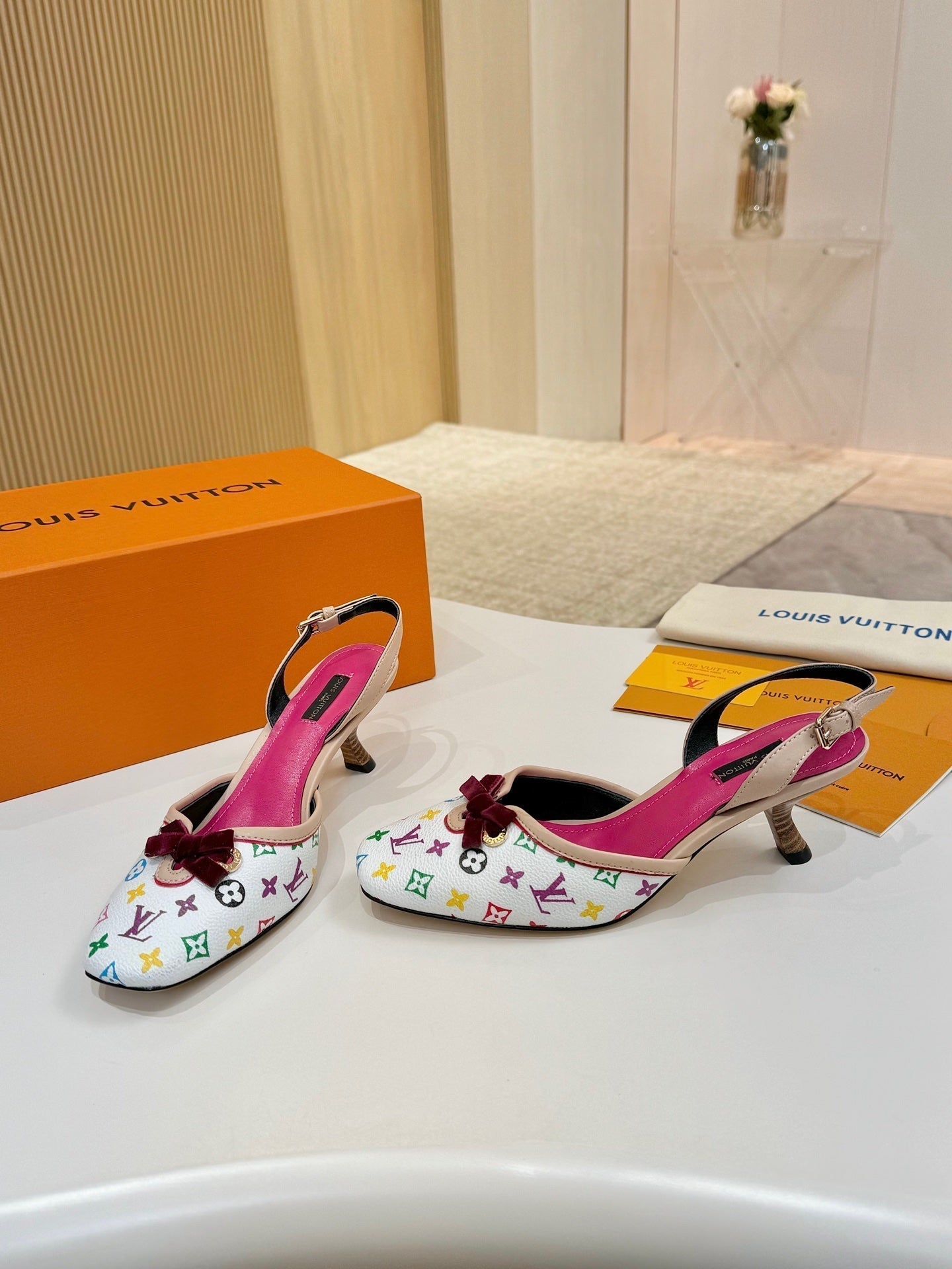LV 26ss Slingback 60 White Pink Multicolor Cowhide 664900
