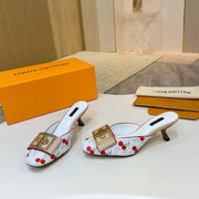 LV 26ss High-Heeled Mules 60 White Cherry Monogram Cowhide 664888