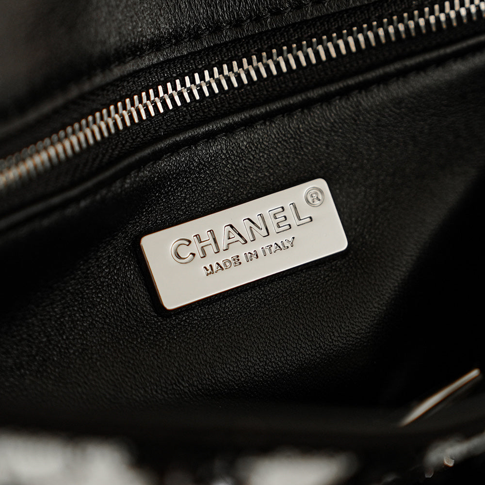CC 2025 Bow Flap Bag Black White Sequin 308597