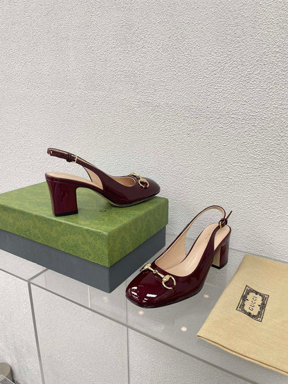 GG WOMEN'S HORSEBIT SLINGBACK 75MM IN WINE RED CALFSKIN