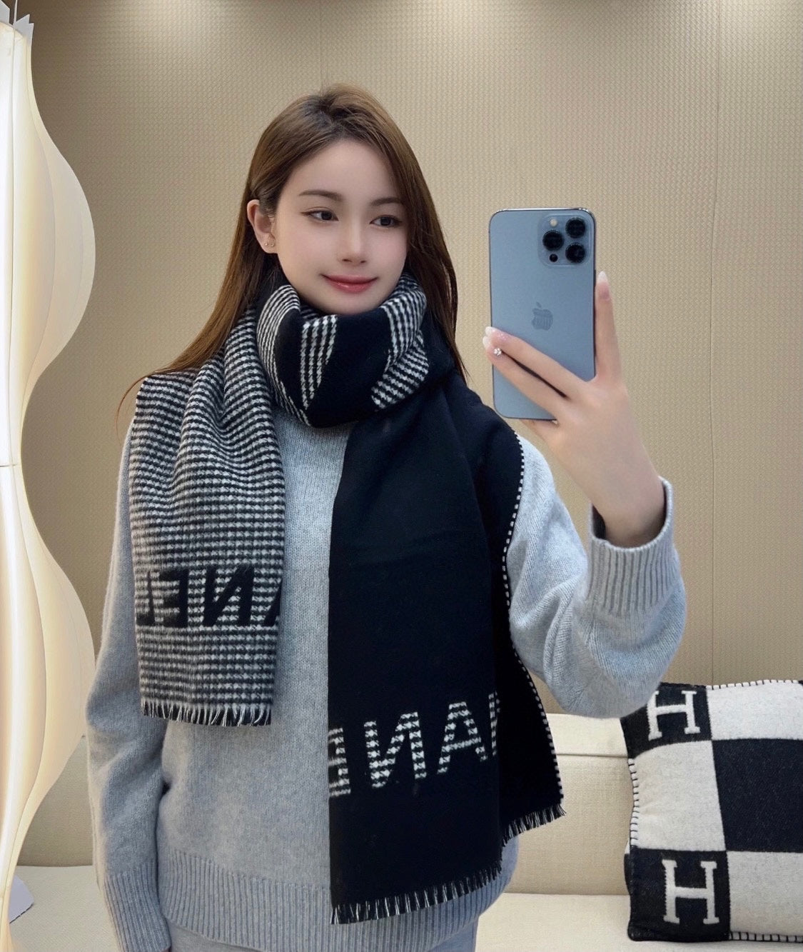 CC Scarf 185 CM In Black Mix Grey Caro Cashmere 422861