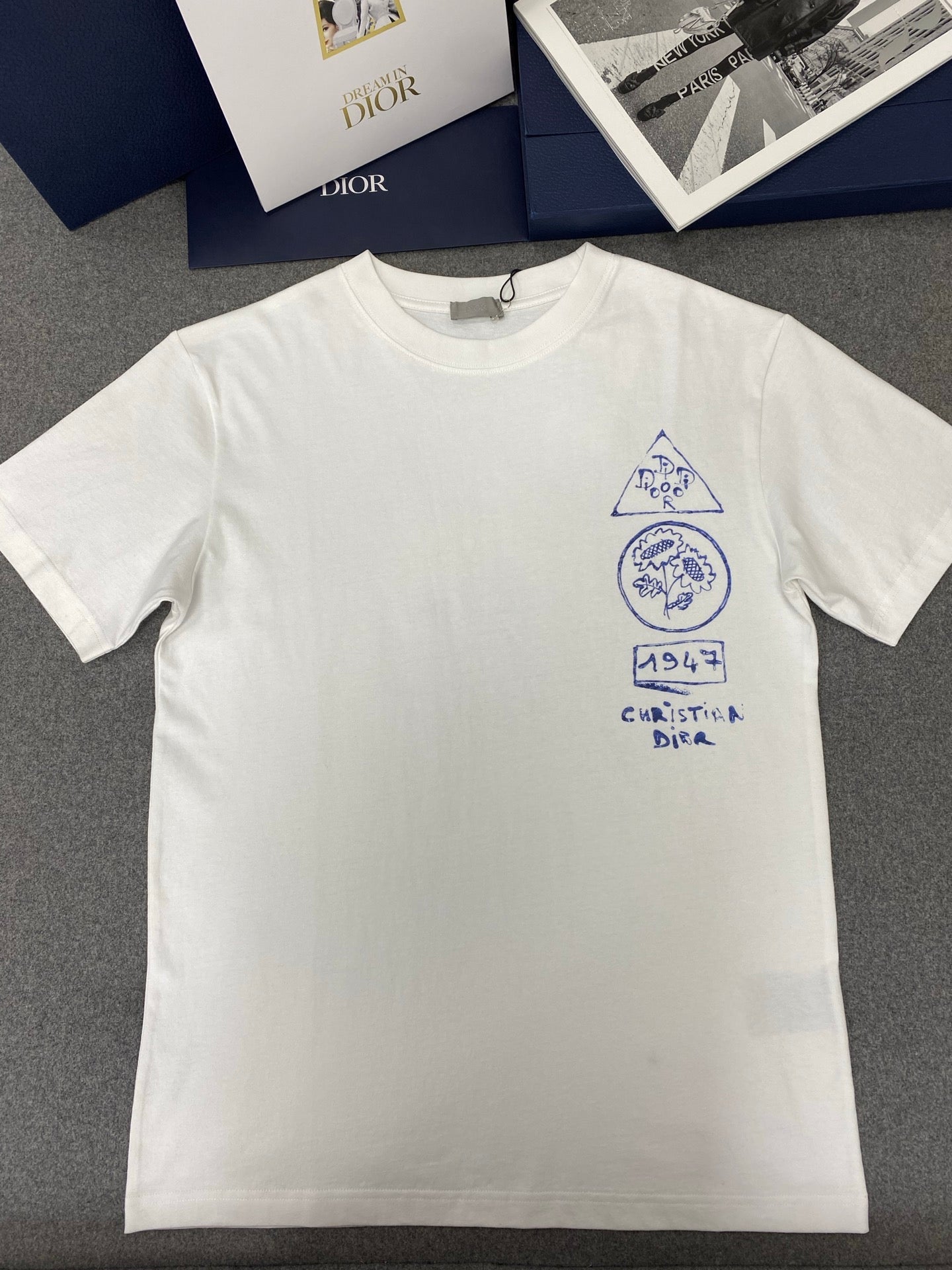 CD Loose T-shirt White Blue Cotton
