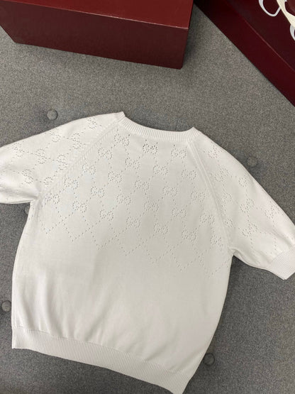 Gucci Round Neck Short Sleeves Top White Cotton