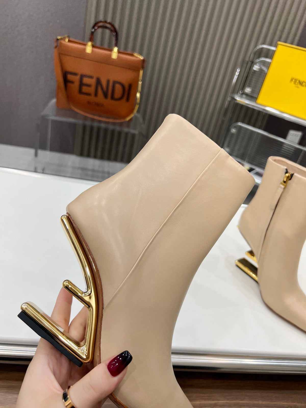 FENDI First Wedge Boots Light Beige Sheepskin 521224