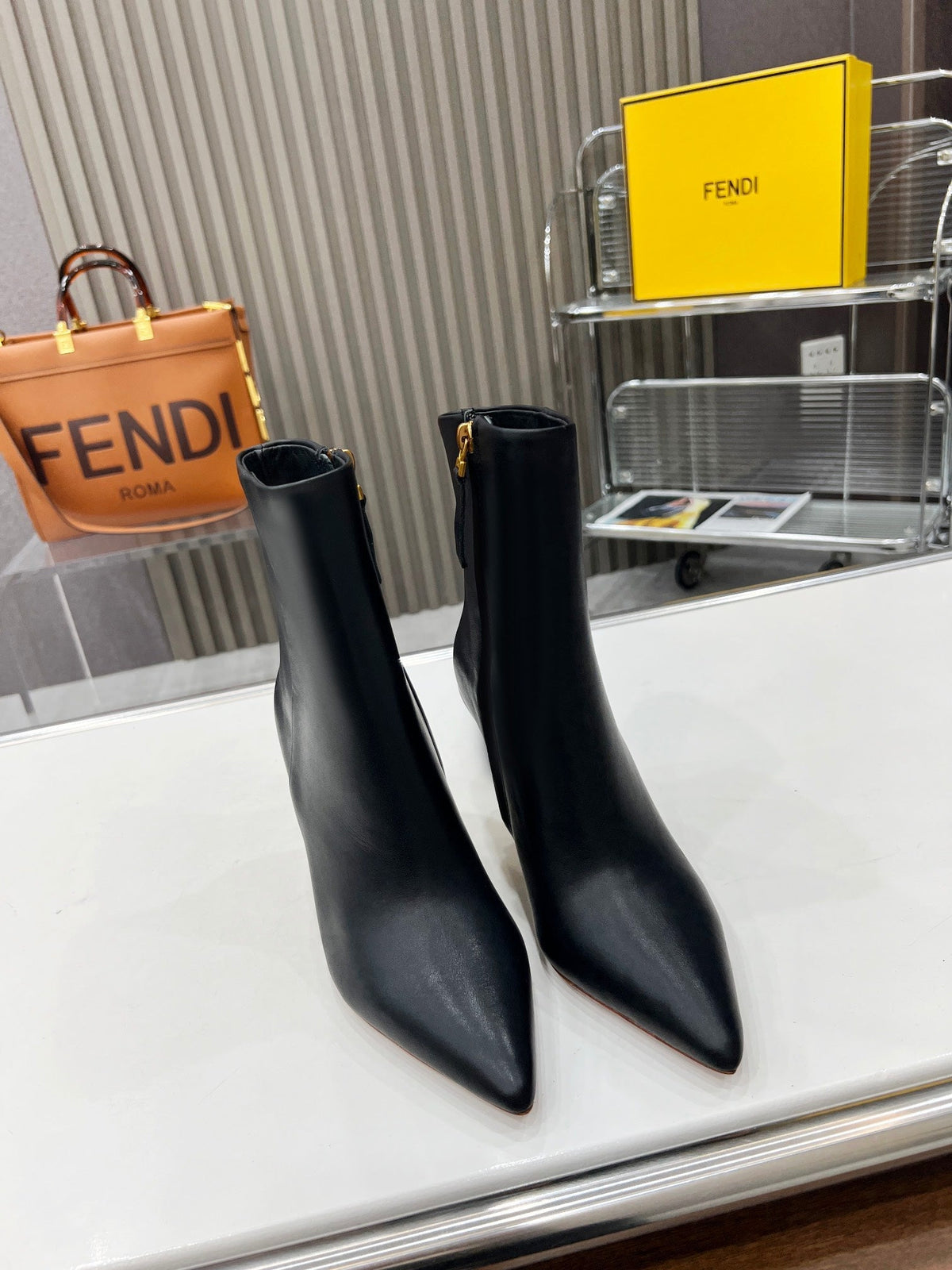 FENDI First Wedge Boots Black Sheepskin 521226