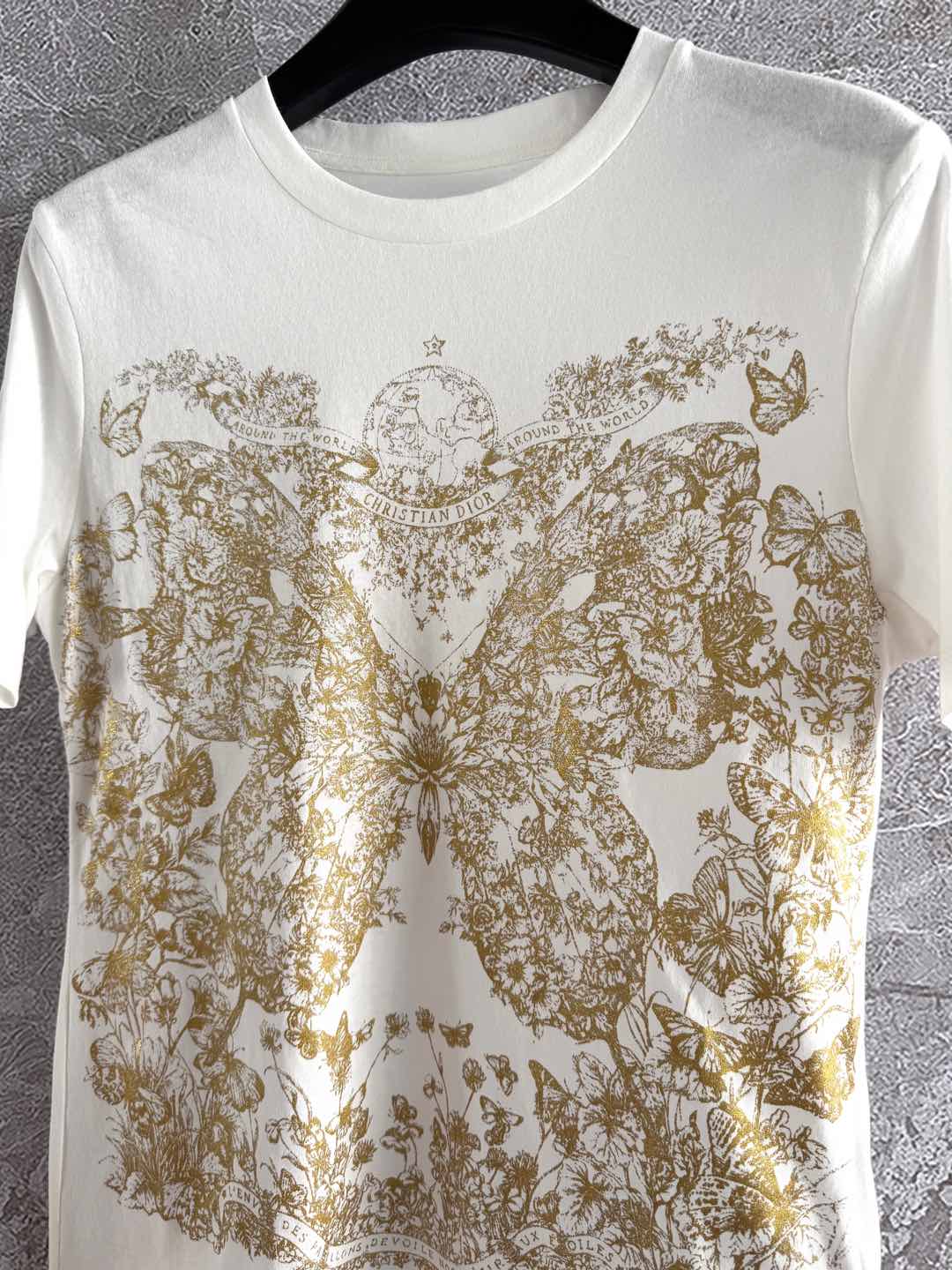CD Butterfly T-shirt White mix Yellow Cotton Linen