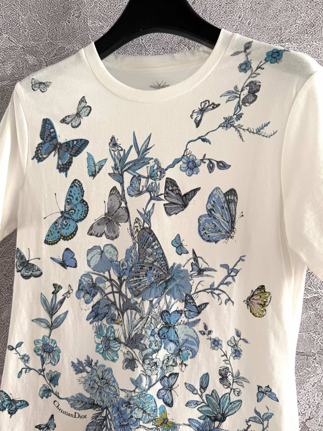 CD Butterfly T-shirt White mix Blue Cotton Linen