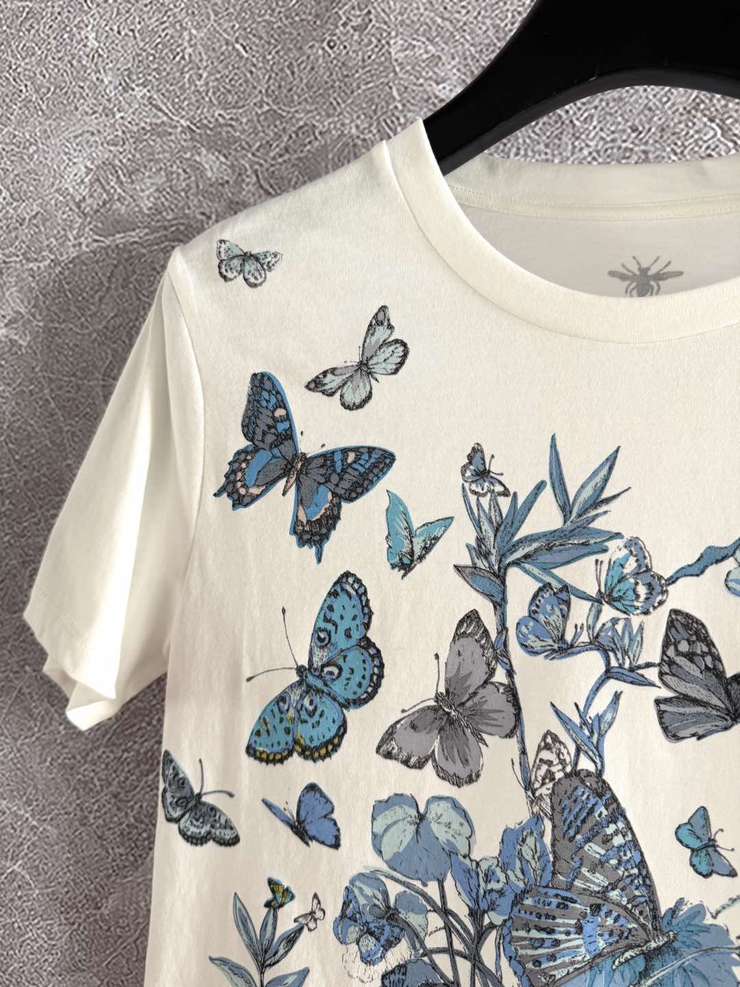 CD Butterfly T-shirt White mix Blue Cotton Linen